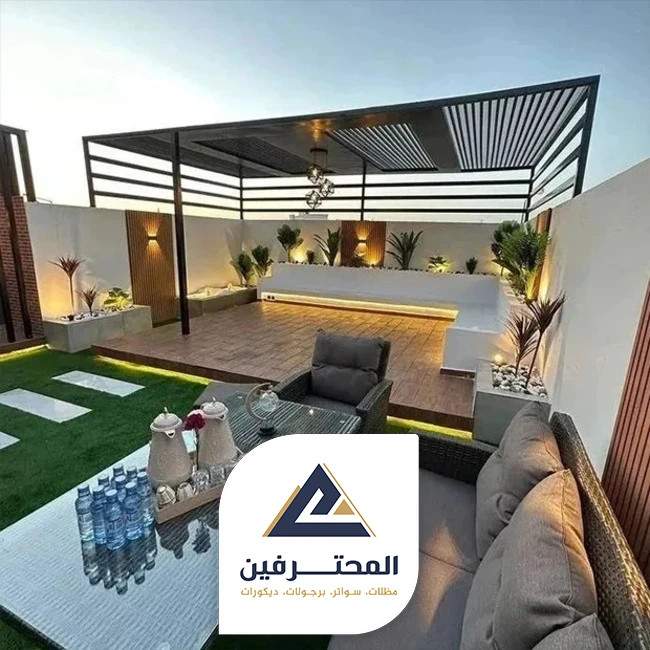 تركيب برجولة وعشب صناعي